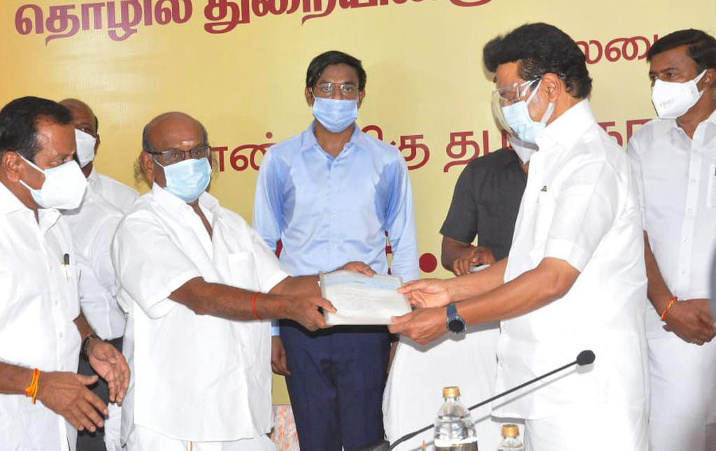 DAT is handing over a cheque for Rs.10 lakh to Hon’ble Chief Minister of Tamilnadu Thiru.M.K.Stalin for COVID-19 Relief Fund.
